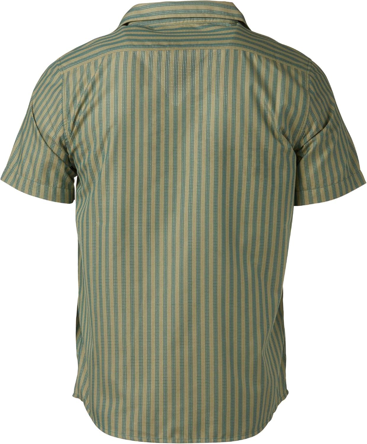 imageMARMOT Mens Aerobora Short Sleeve ButtonDown Shirt Lightweight Packable QuickDrying UPF ProtectionDark Jungle Austin Stripe