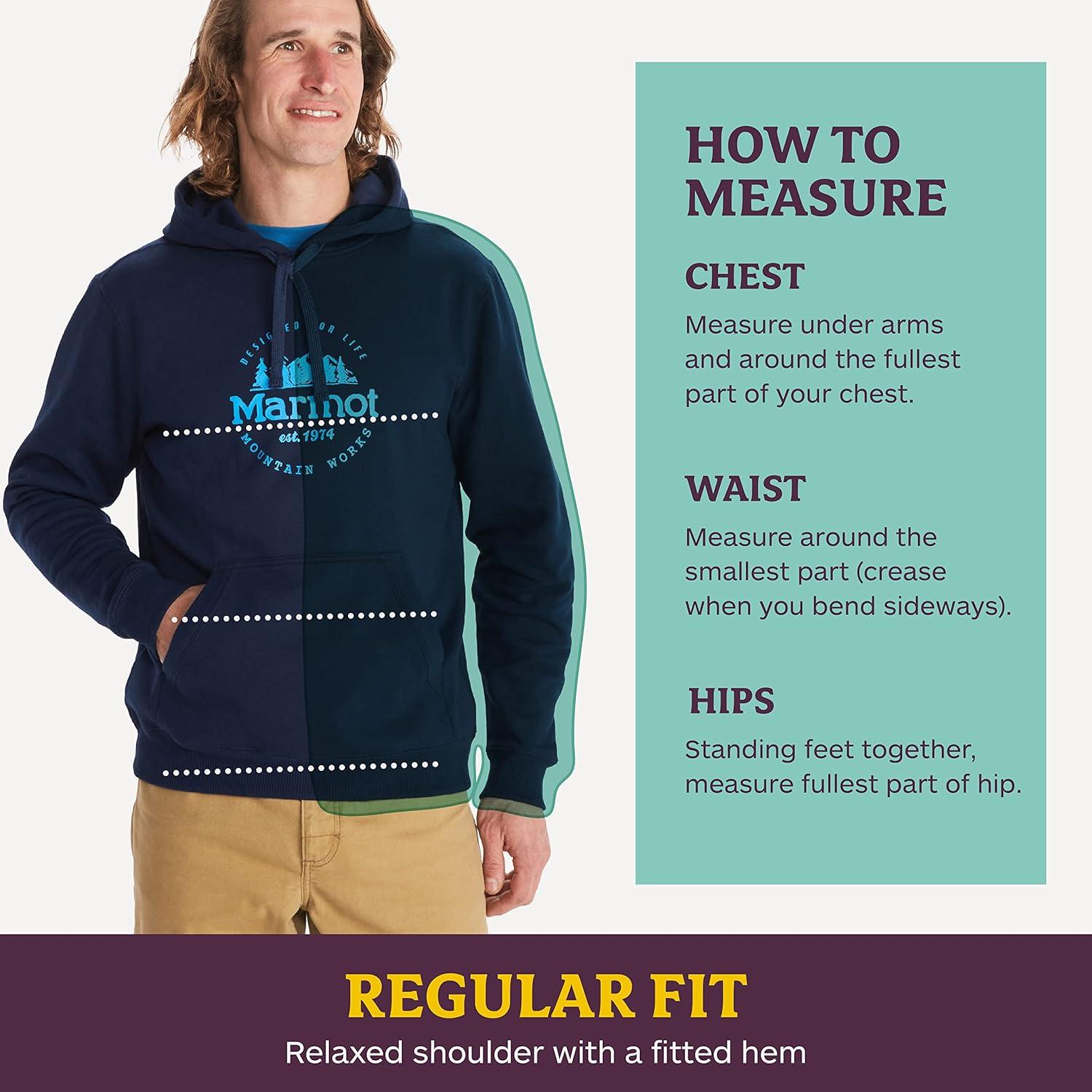 imageMARMOT Mens Culebra Peak Hoody Hooded Midweight Pullover Fleece Sweatshirt with Screen Printed Graphic and Kangaroo PocketSandbar