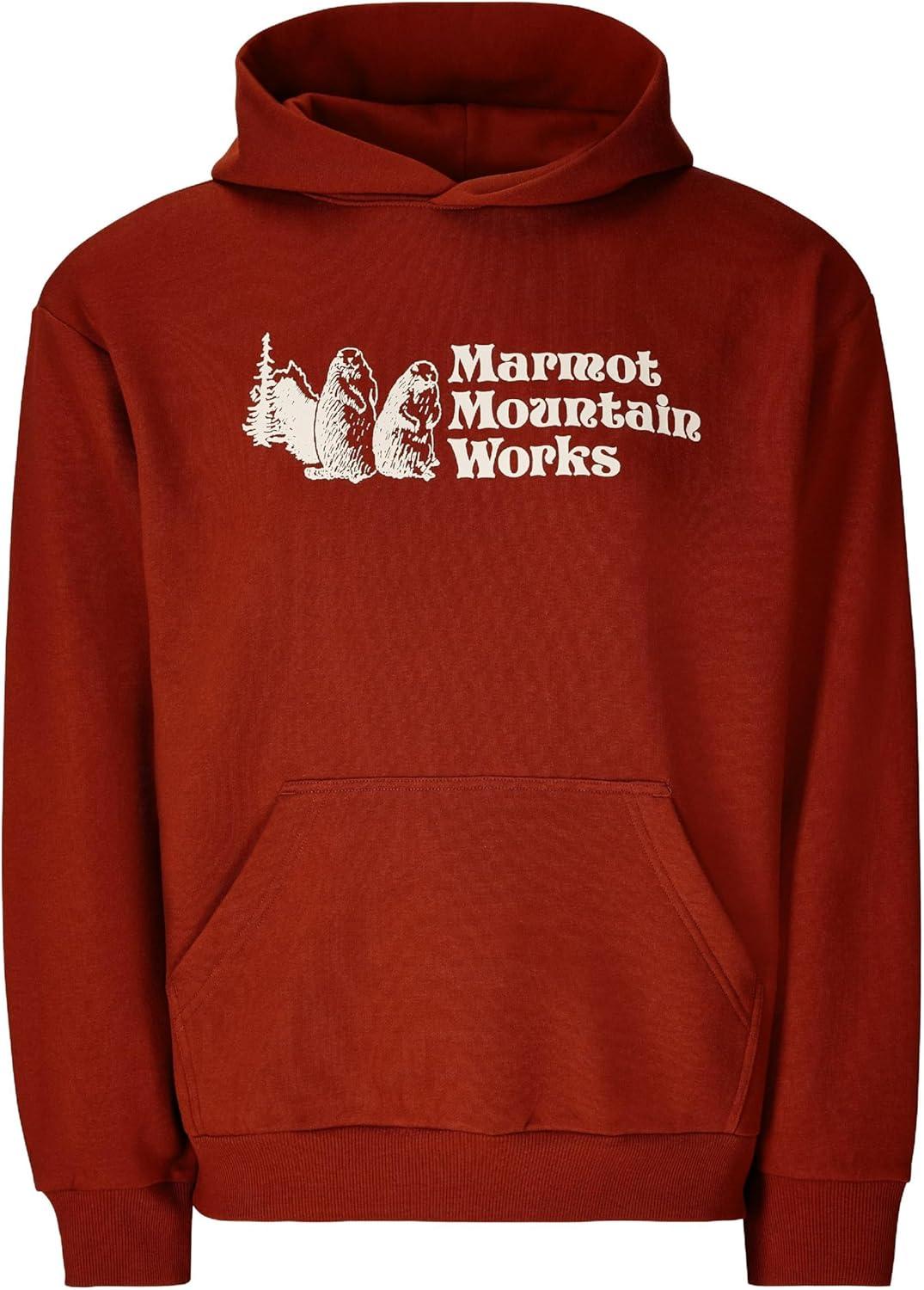 imageMARMOT Mens MMW Hoody Hooded Sweatshirt with Screen Printed Graphic DoubleLayer Hood and Kangaroo PocketPecan