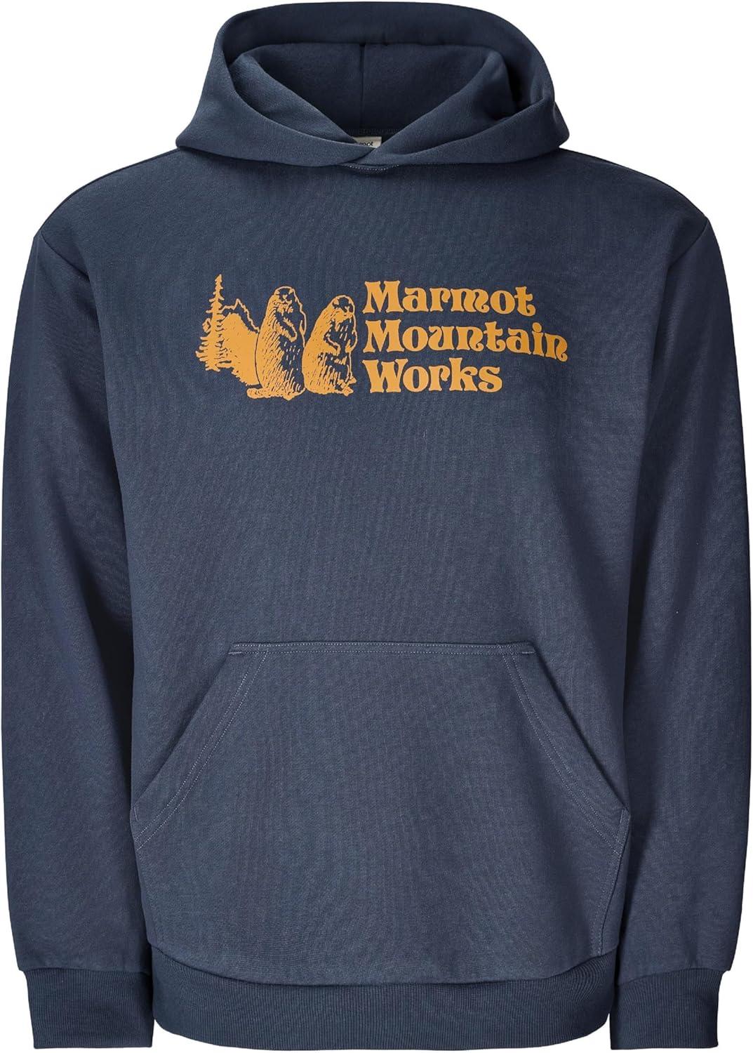 imageMARMOT Mens MMW Hoody Hooded Sweatshirt with Screen Printed Graphic DoubleLayer Hood and Kangaroo PocketThunderhead