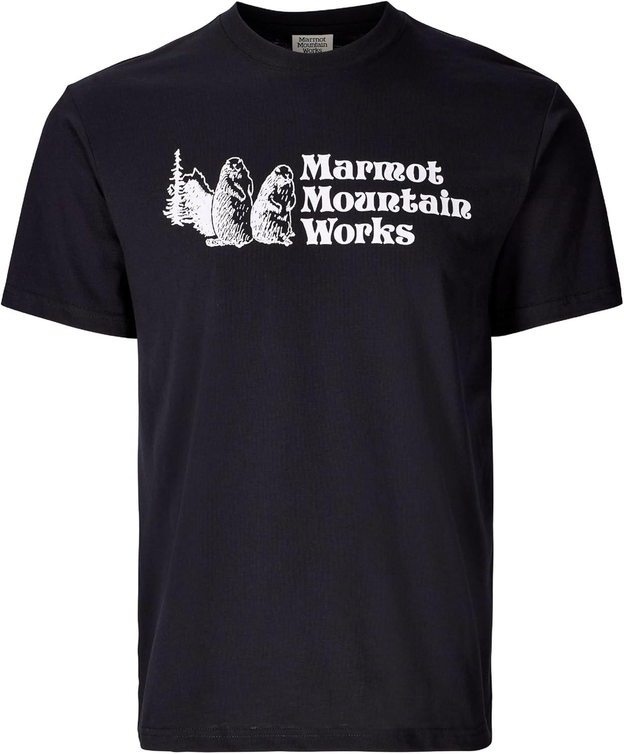 imageMARMOT Mens MMW ShortSleeve Tee Screen Printed Graphic on Soft Breathable EcoFriendly CottonPoly BlendBlack