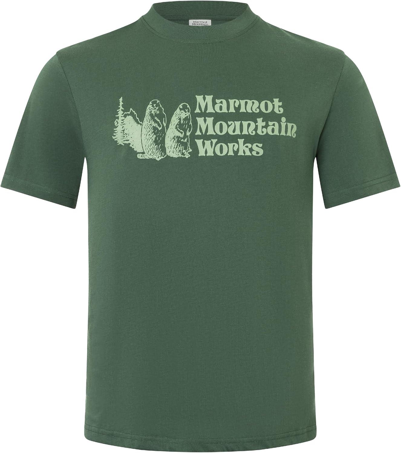 imageMARMOT Mens MMW ShortSleeve Tee Screen Printed Graphic on Soft Breathable EcoFriendly CottonPoly BlendJuniper Green
