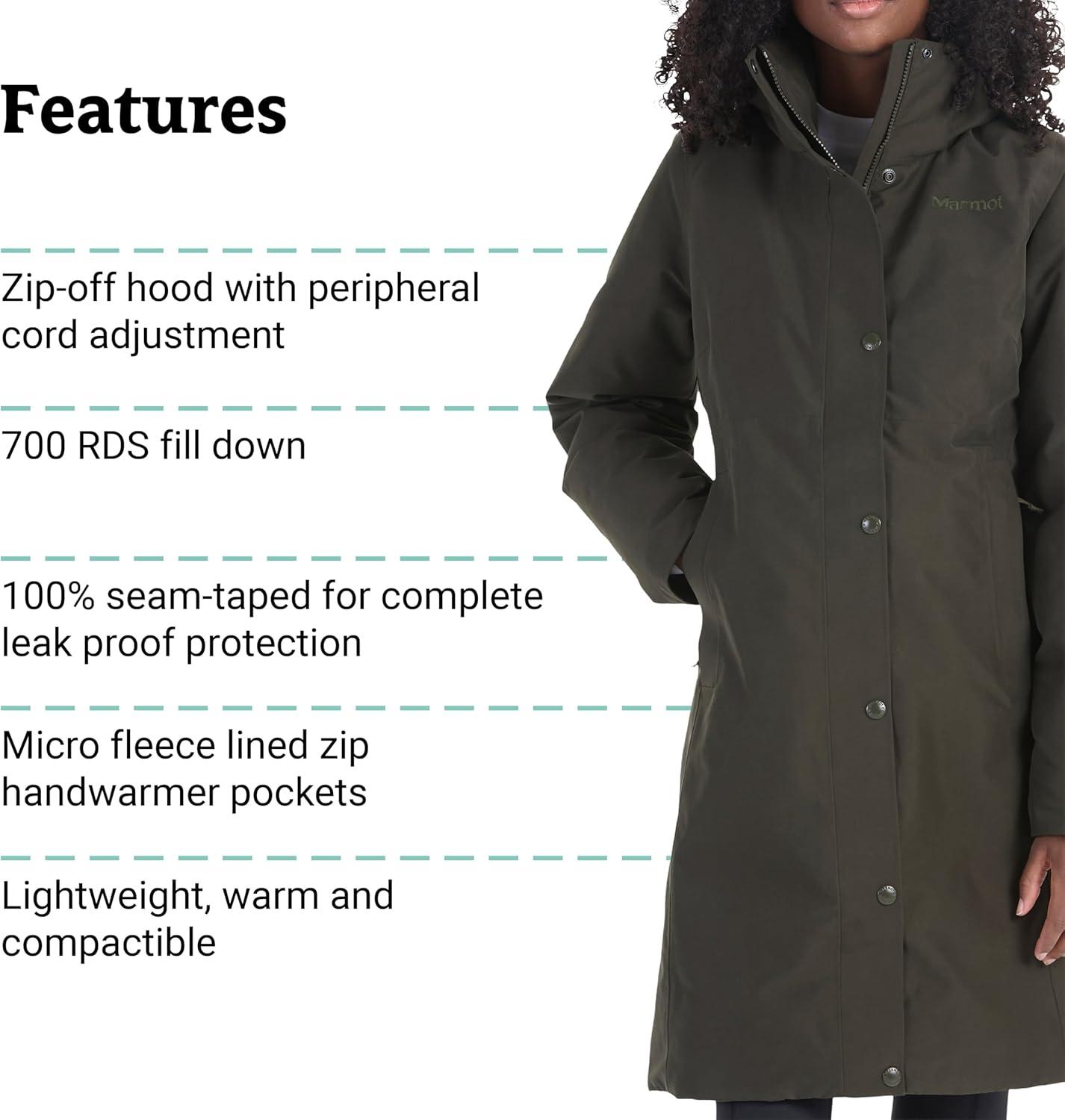 imageMARMOT Womens Chelsea 700 Down Fill Coat with HoodRosin Green Latest Collection