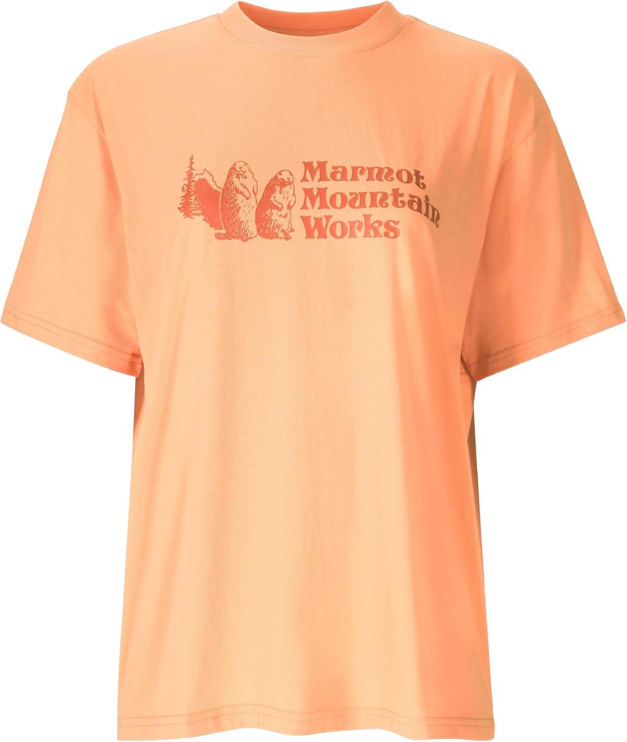 imageMARMOT Womens MMW ShortSleeve Tee Shirt Screen Printed Graphic on Soft Breathable EcoFriendly CottonPoly BlendFresh Apricot