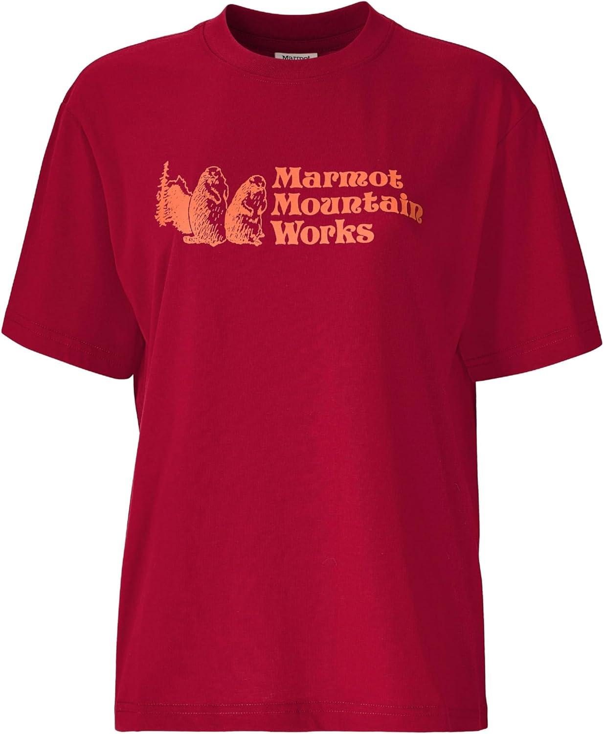 imageMARMOT Womens MMW ShortSleeve Tee Shirt Screen Printed Graphic on Soft Breathable EcoFriendly CottonPoly BlendRed Mulberry