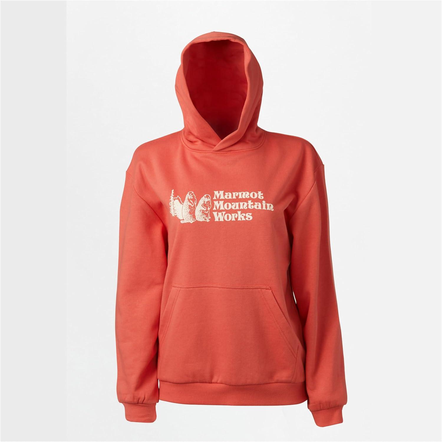 imageMARMOT Womens Marmot for Life Hoody Hooded Sweatshirt with Screen Printed Graphic DoubleLayer Hood and Kangaroo PocketGrapefruit