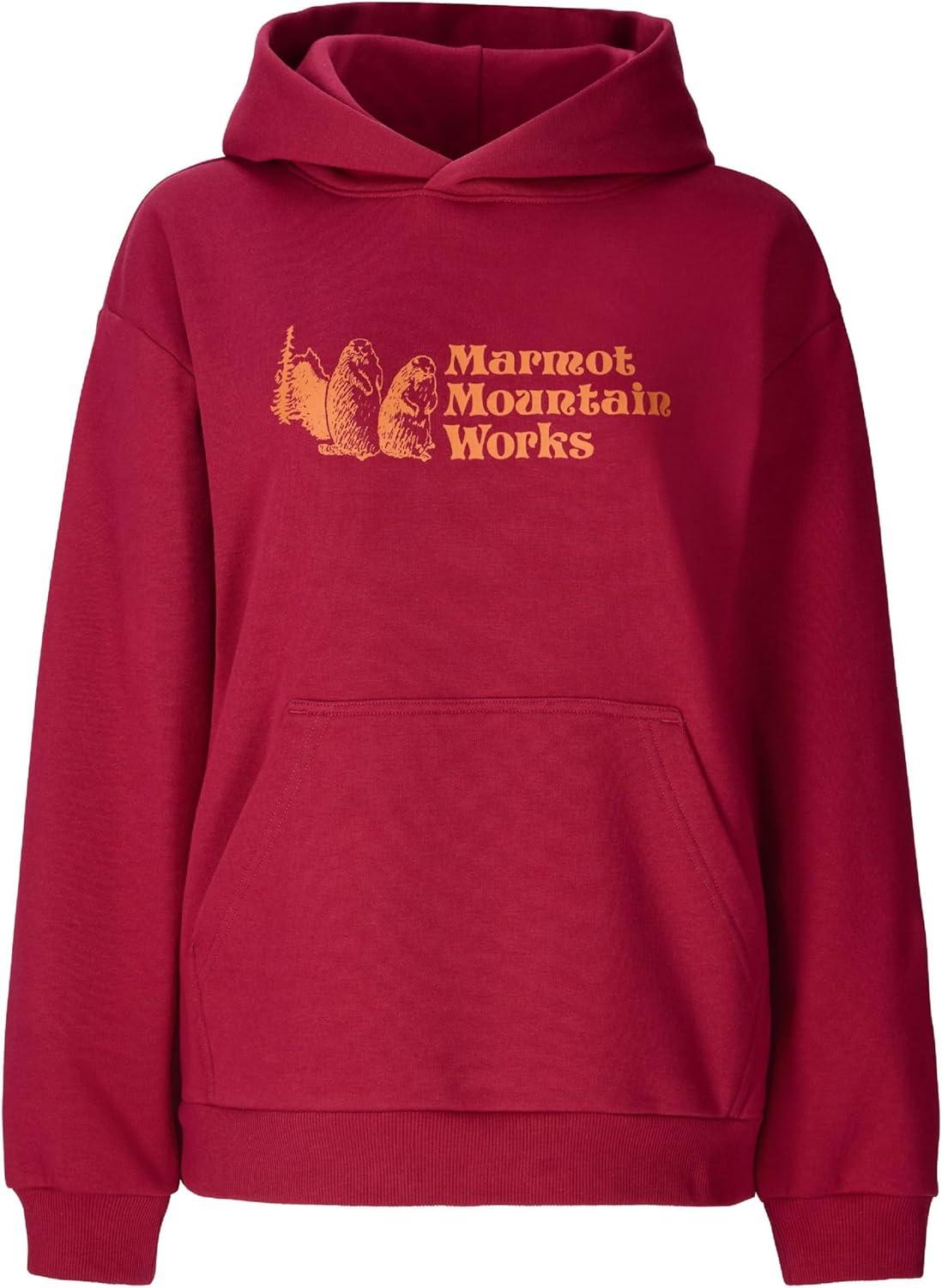 imageMARMOT Womens Marmot for Life Hoody Hooded Sweatshirt with Screen Printed Graphic DoubleLayer Hood and Kangaroo PocketRed Mulberry