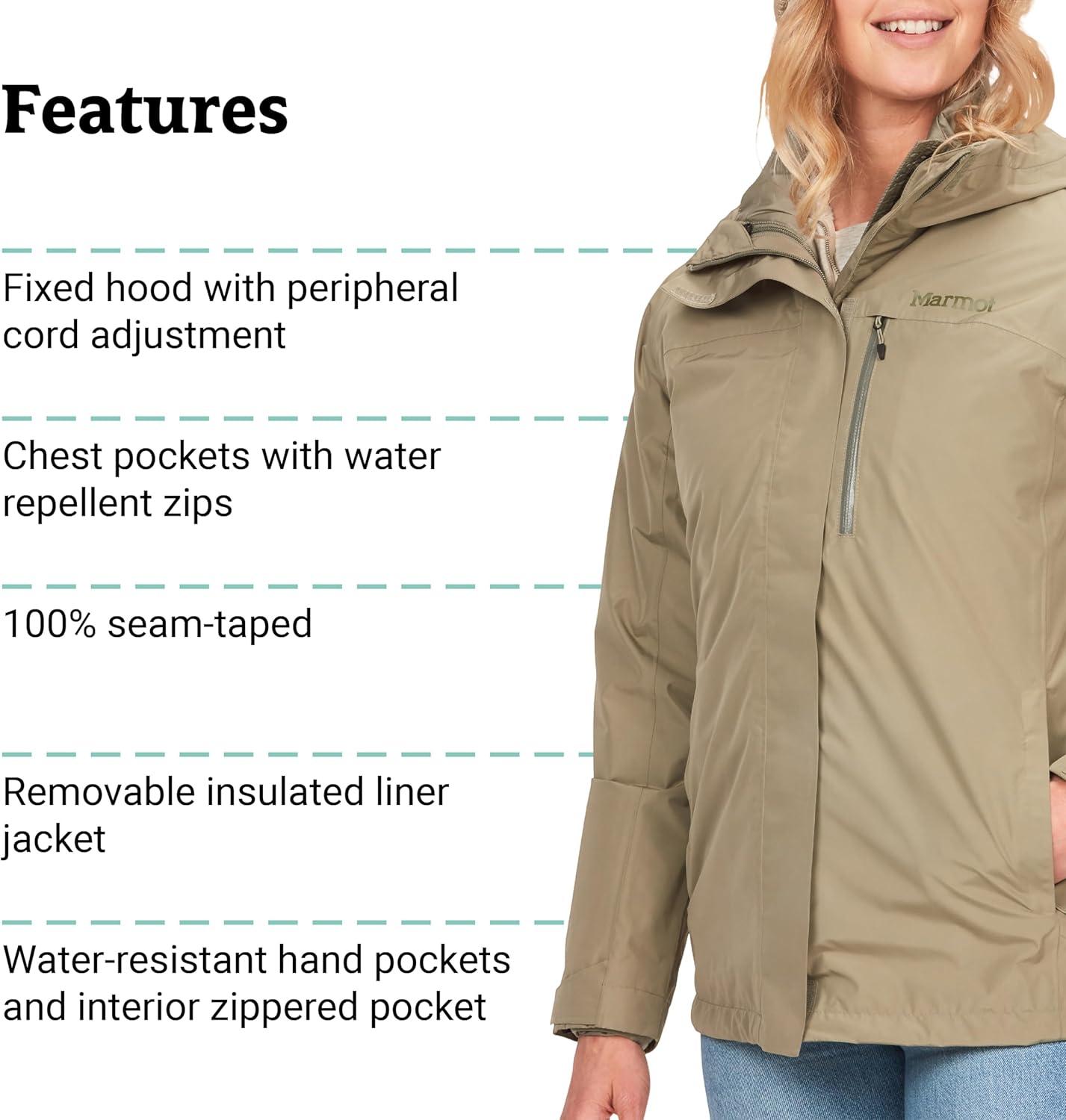 imageMARMOT Womens Ramble 3in1 Component Jacket Recycled Waterproof Shell with Hood and Removable Insulated Thermal R LinerVetiver Latest Collection