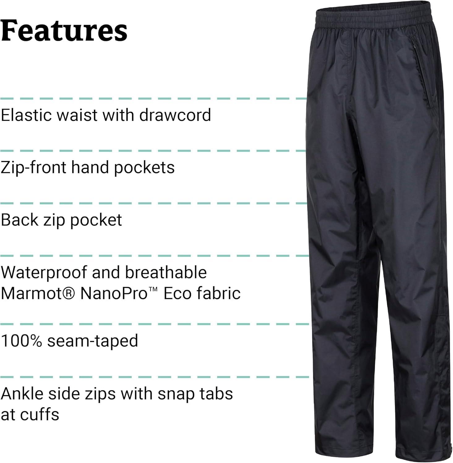 imageMarmot Mens PreCip Eco Rain Pant Lightweight Waterproof Packable Hiking Pants Made with Recycled MaterialsBlack