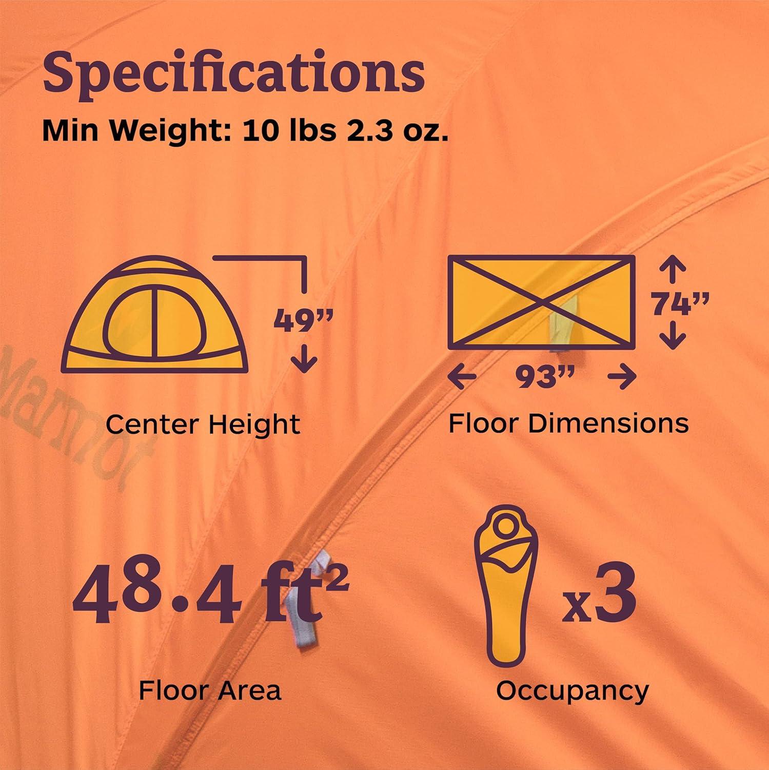imageMarmot Thor 3Person Tent Easy SetUp WaterResistant Storm Ready Blaze 3 Person