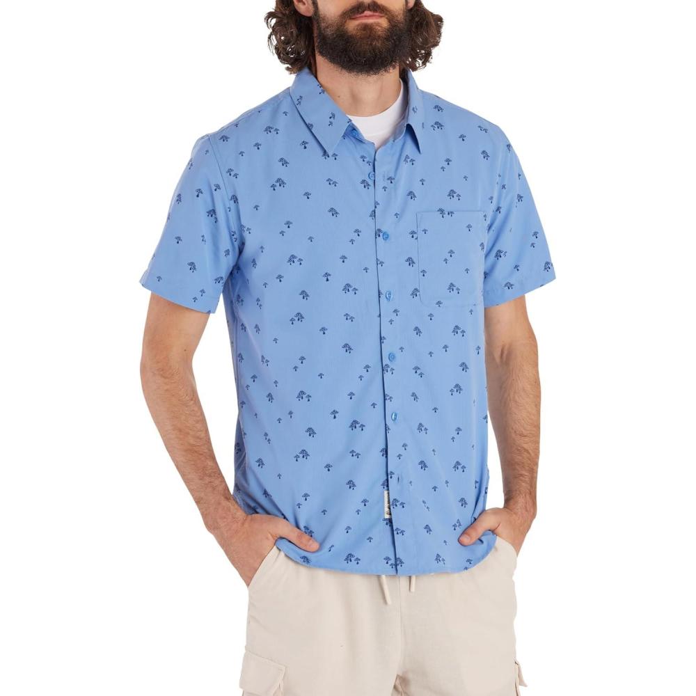 imageMARMOT Mens Aerobora Short Sleeve ButtonDown Shirt Lightweight Packable QuickDrying UPF ProtectionBlue Bonnet Mushroom