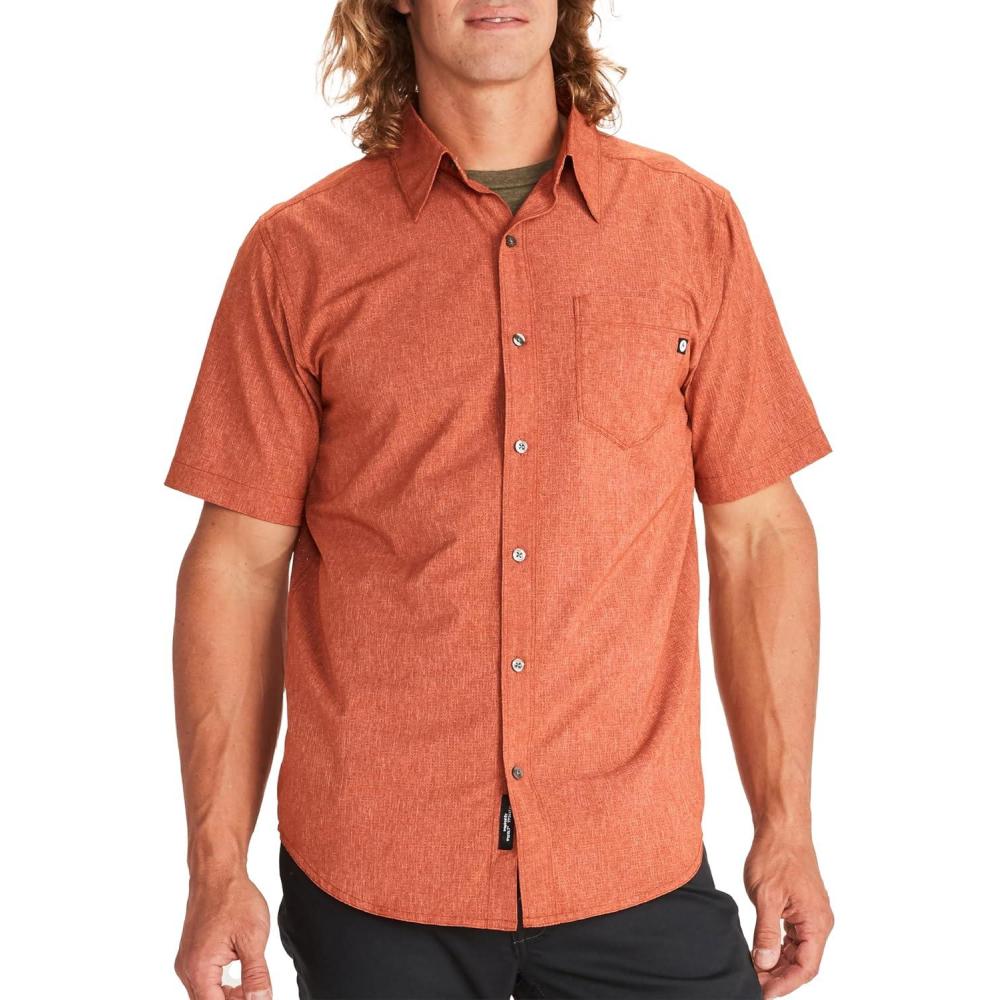 imageMARMOT Mens Aerobora Short Sleeve ButtonDown Shirt  Lightweight Packable QuickDrying UPF ProtectionPicante
