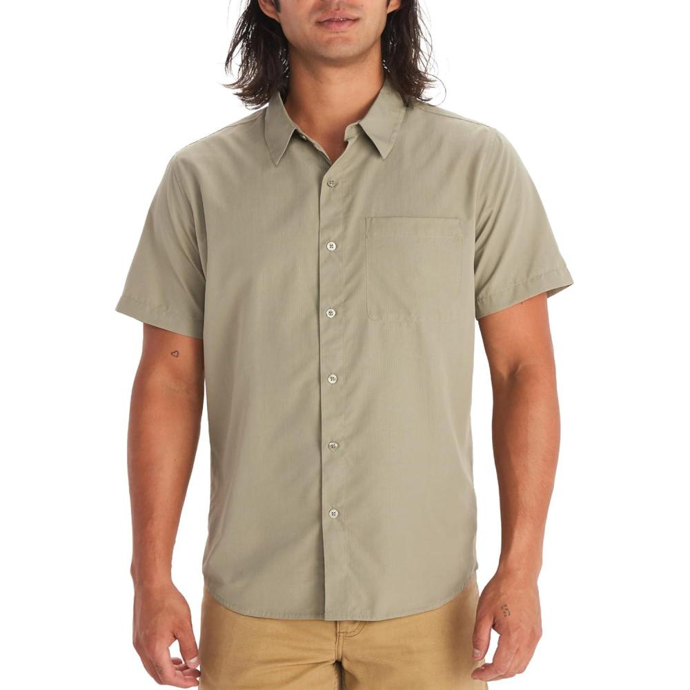imageMARMOT Mens Aerobora Short Sleeve ButtonDown Shirt Lightweight Packable QuickDrying UPF ProtectionVetiver