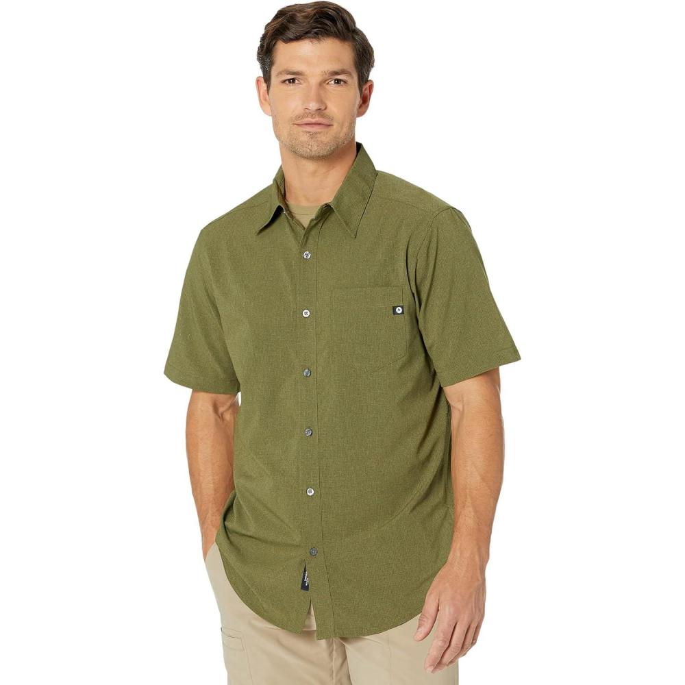 imageMARMOT Mens Aerobora Short Sleeve ButtonDown Shirt Lightweight Packable QuickDrying UPF ProtectionWinter Moss