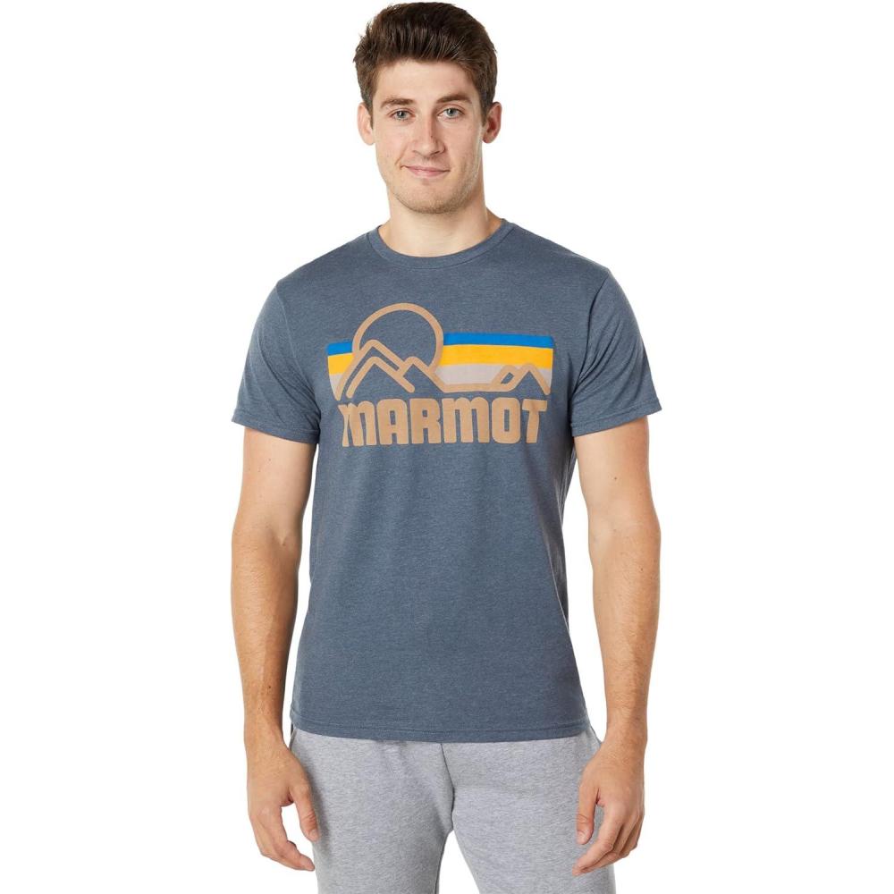 imageMARMOT Mens Coastal ShortSleeve TShirt Screen Printed Graphic on Soft Breathable EcoFriendly CottonPoly BlendNavy Heather