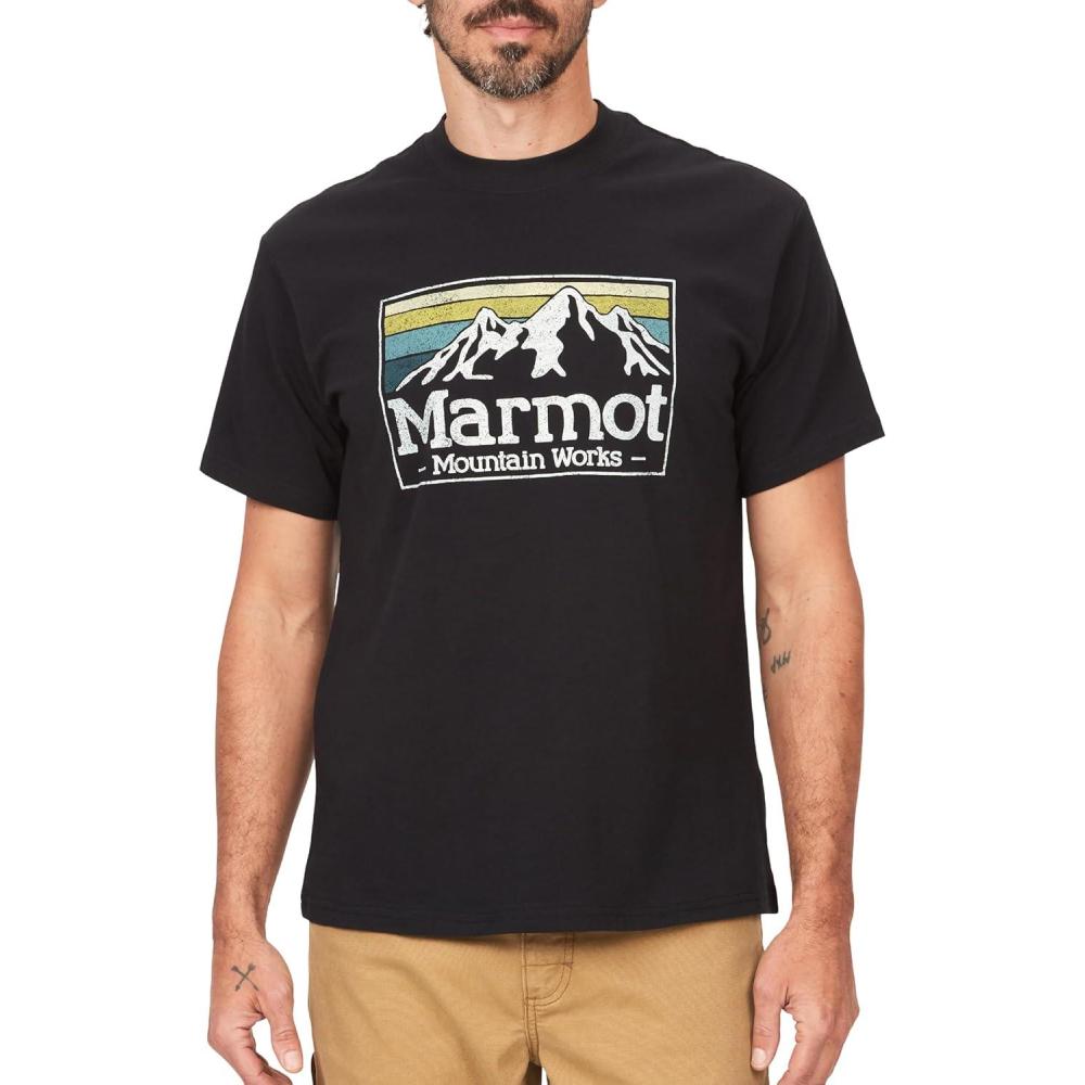 imageMARMOT Mens MMW Gradient ShortSleeve Tee Screen Printed Graphic on Soft Breathable EcoFriendly CottonPoly BlendBlack