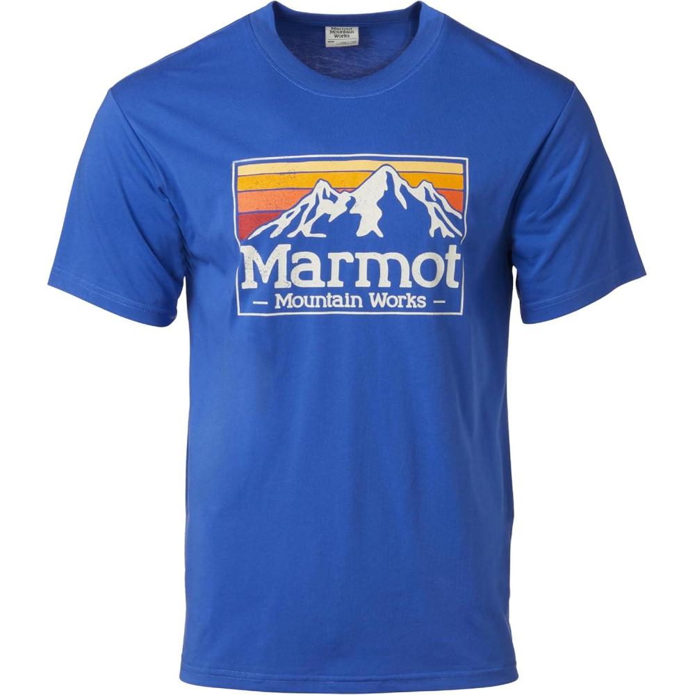 imageMARMOT Mens MMW Gradient ShortSleeve Tee Screen Printed Graphic on Soft Breathable EcoFriendly CottonPoly BlendTrail Blue