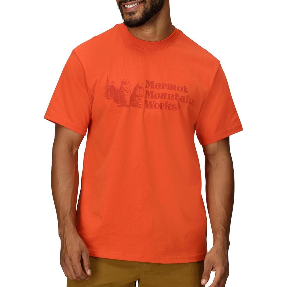 imageMARMOT Mens MMW ShortSleeve Tee Screen Printed Graphic on Soft Breathable EcoFriendly CottonPoly BlendGinger Blossom