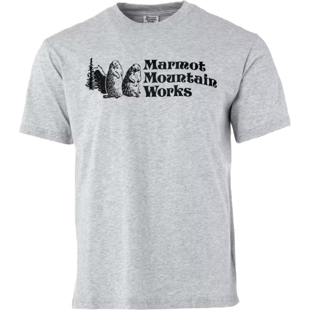 imageMARMOT Mens MMW ShortSleeve Tee Screen Printed Graphic on Soft Breathable EcoFriendly CottonPoly BlendLight Grey Heather
