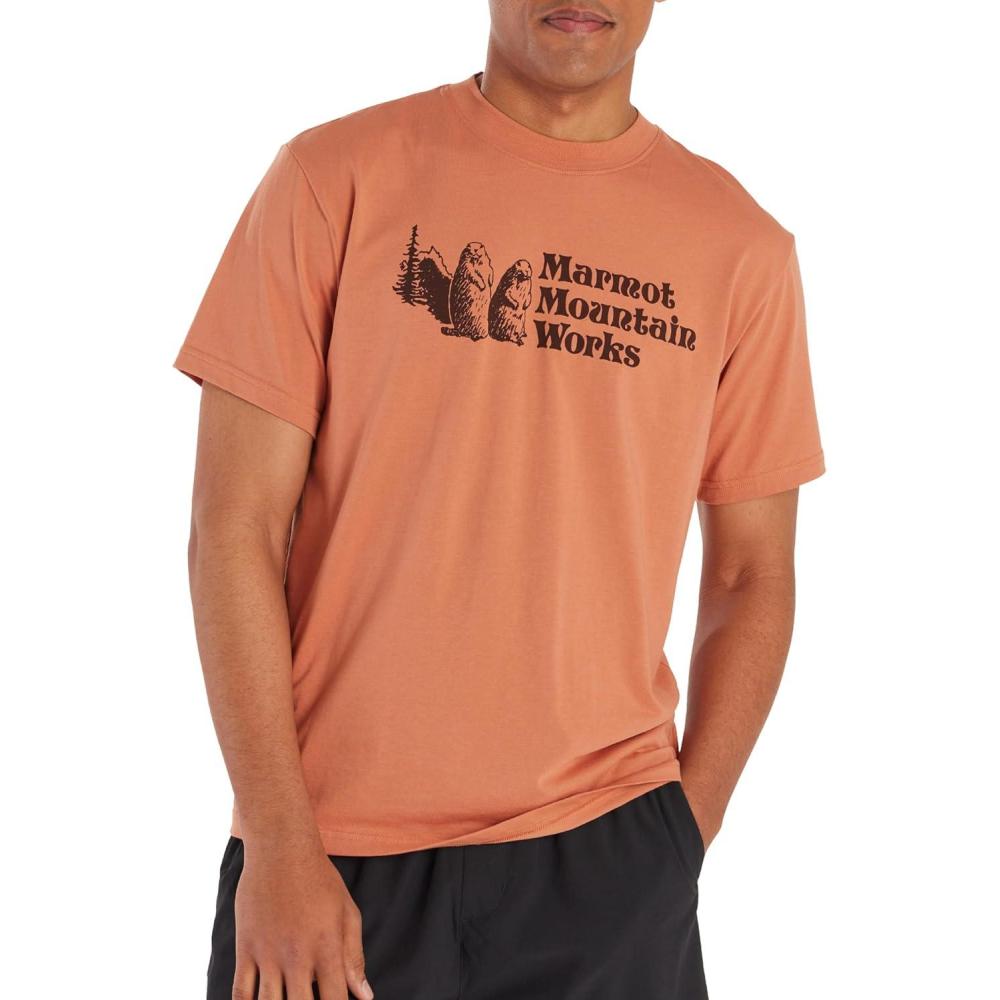 imageMARMOT Mens MMW ShortSleeve Tee  Screen Printed Graphic on Soft Breathable EcoFriendly CottonPoly BlendSunburn