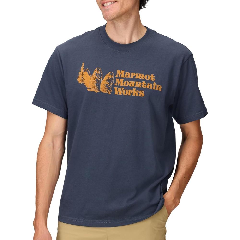 imageMARMOT Mens MMW ShortSleeve Tee Screen Printed Graphic on Soft Breathable EcoFriendly CottonPoly BlendThunderhead