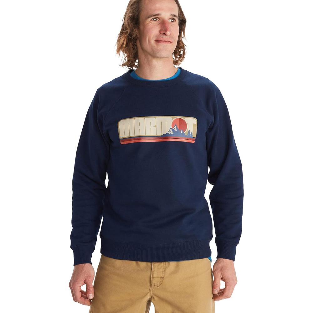 imageMARMOT Mens Montane Crew Sweatshirt Screen Printed Graphic on Warm Breathable EcoFriendly CottonPoly BlendArctic Navy