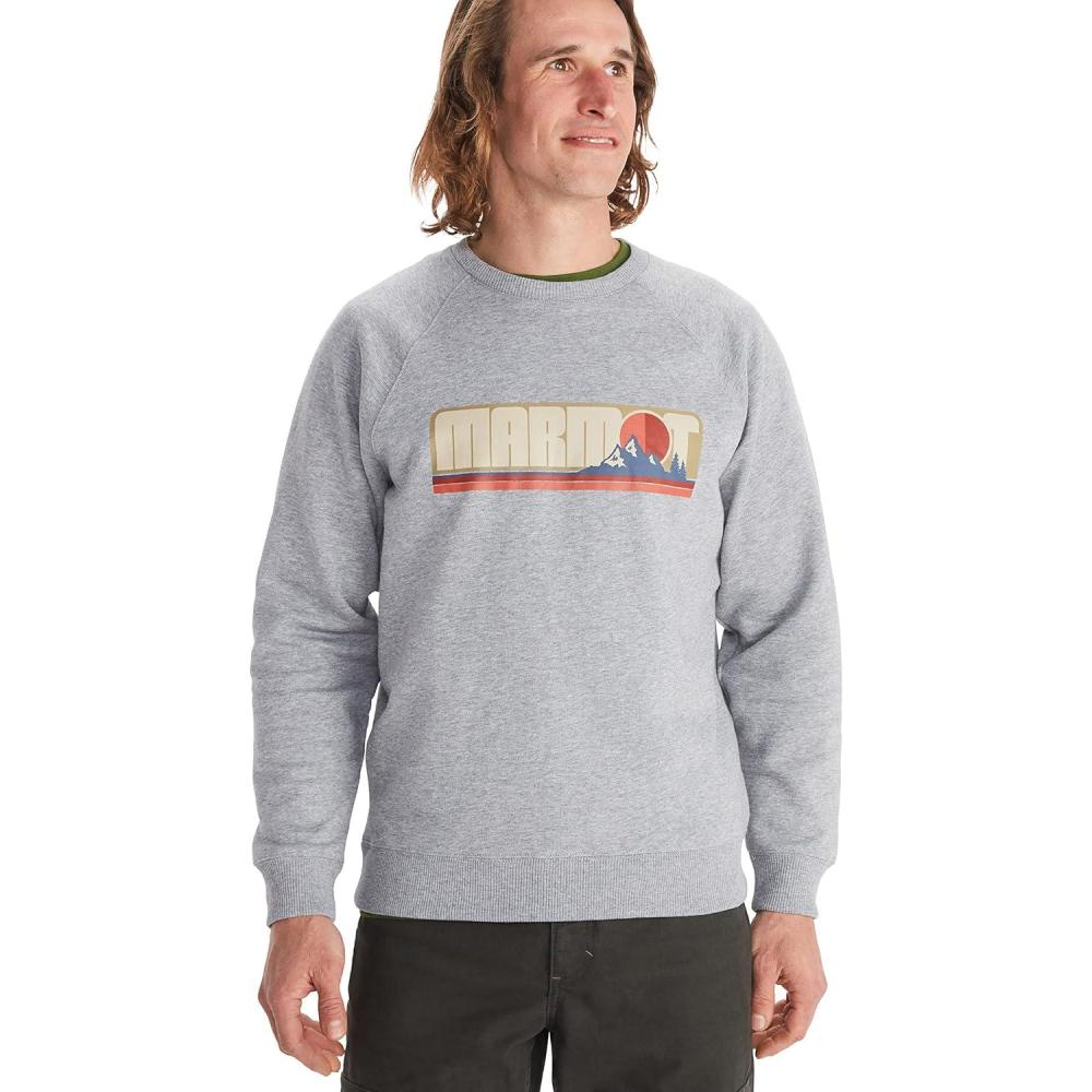 imageMARMOT Mens Montane Crew Sweatshirt Screen Printed Graphic on Warm Breathable EcoFriendly CottonPoly BlendGrey Heather