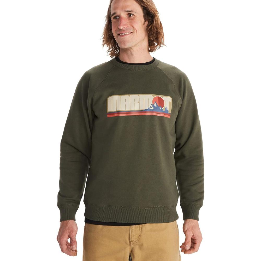 imageMARMOT Mens Montane Crew Sweatshirt Screen Printed Graphic on Warm Breathable EcoFriendly CottonPoly BlendNori