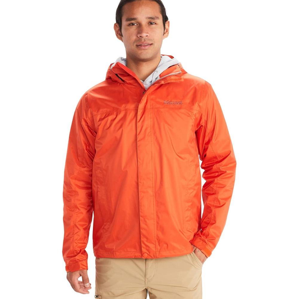 imageMARMOT Mens Precip Eco Waterproof Rain Jacket 100 Recycled Breathable Lightweight Packable RaincoatRed Sun