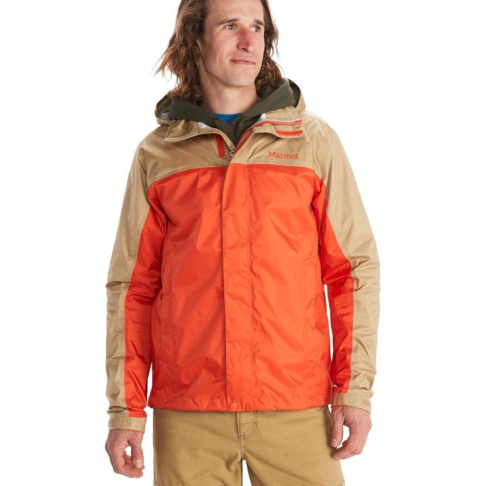 imageMARMOT Mens Precip Eco Waterproof Rain Jacket  100 Recycled Breathable Lightweight Packable RaincoatRed SunShetland