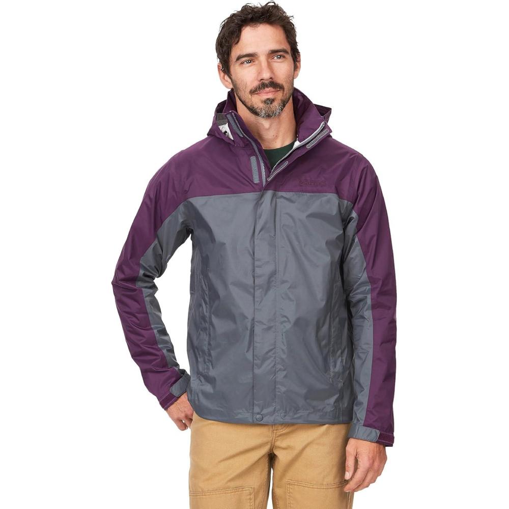 imageMARMOT Mens Precip Eco Waterproof Rain Jacket 100 Recycled Breathable Lightweight Packable RaincoatSteel OnyxPurple Fig
