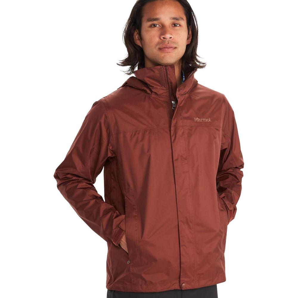 imageMARMOT Mens Precip Eco Waterproof Rain Jacket 100 Recycled Breathable Lightweight Packable RaincoatWhiskey Brown
