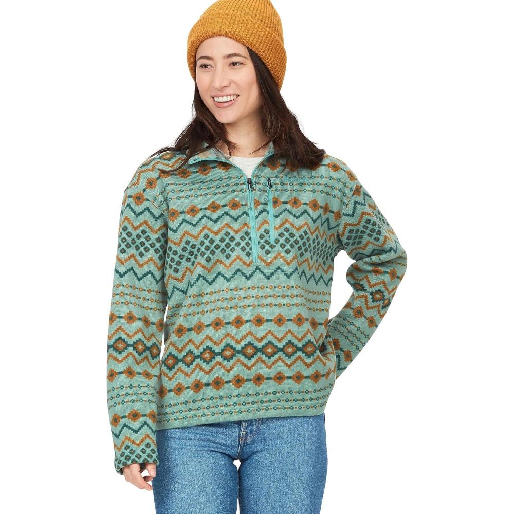 imageMARMOT Womens Drop Line 12 Zip Pullover Jacket Lightweight Breathable 100Weight Sweater FleeceBlue Agave Nordic