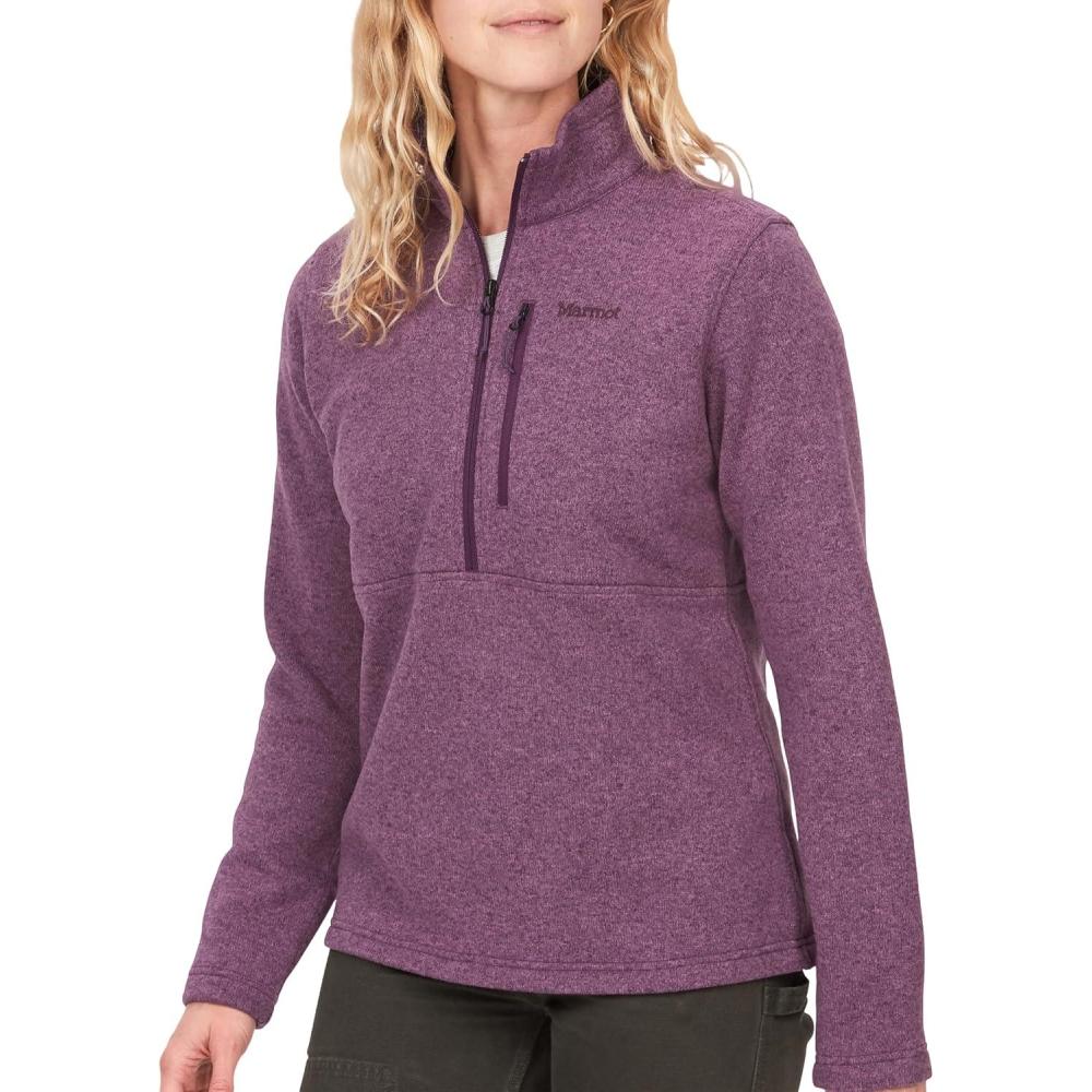 imageMARMOT Womens Drop Line 12 Zip Pullover Jacket Lightweight Breathable 100Weight Sweater FleecePurple Fig