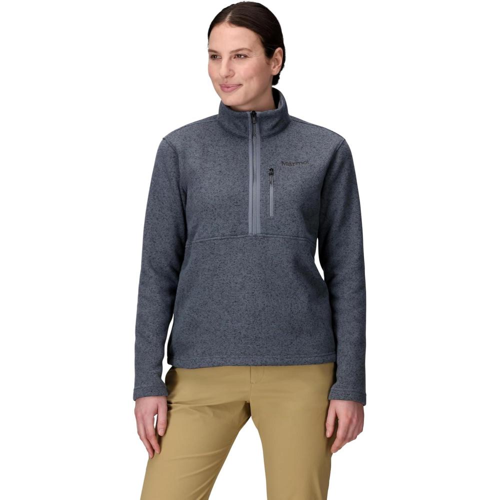 imageMARMOT Womens Drop Line 12 Zip Pullover Jacket Lightweight Breathable 100Weight Sweater FleeceSteel Onyx Heather