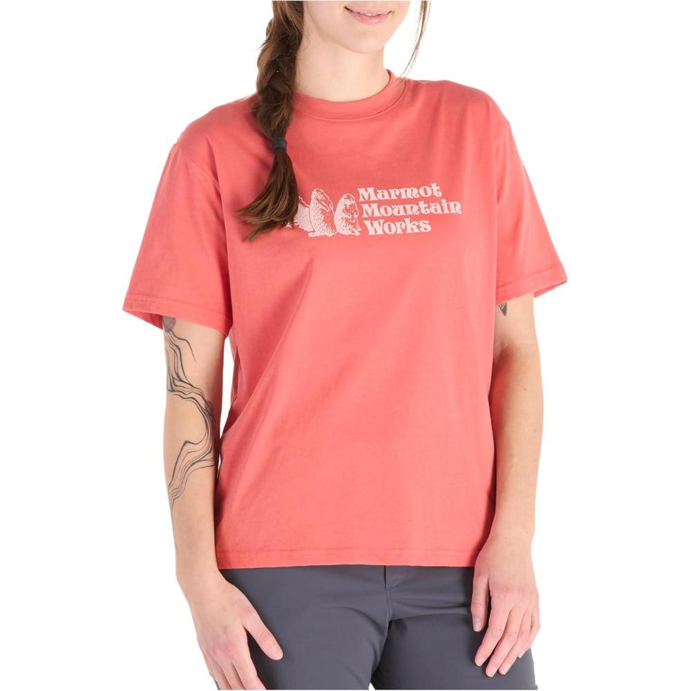 imageMARMOT Womens MMW ShortSleeve Tee Shirt Screen Printed Graphic on Soft Breathable EcoFriendly CottonPoly BlendGrapefruit