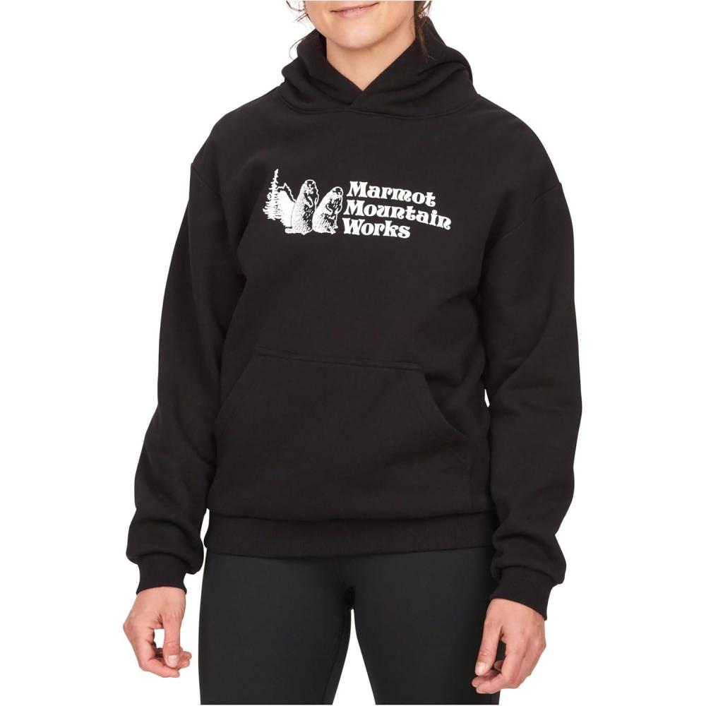 imageMARMOT Womens Marmot for Life Hoody Hooded Sweatshirt with Screen Printed Graphic DoubleLayer Hood and Kangaroo PocketBlack