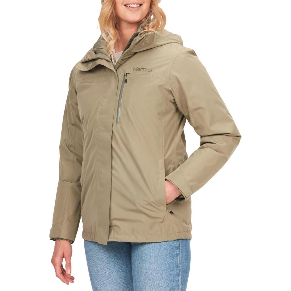 imageMARMOT Womens Ramble 3in1 Component Jacket Recycled Waterproof Shell with Hood and Removable Insulated Thermal R LinerVetiver Latest Collection