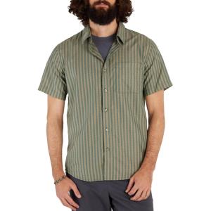 MARMOT Men’s Aerobora Short Sleeve Button-Down Shirt – Lightweight, Packable, Quick-Drying UPF Protection(Dark Jungle Austin Stripe)