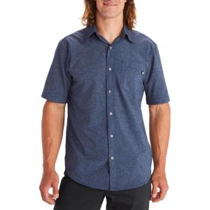 MARMOT Men’s Aerobora Short Sleeve Button-Down Shirt – Lightweight, Packable, Quick-Drying UPF Protection(Heathered Arctic Navy)