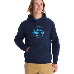 MARMOT Men’s Culebra Peak Hoody – Hooded Midweight Pullover Fleece Sweatshirt with Screen Printed Graphic and Kangaroo Pocket(Arctic Navy)
