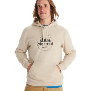 MARMOT Men’s Culebra Peak Hoody – Hooded Midweight Pullover Fleece Sweatshirt with Screen Printed Graphic and Kangaroo Pocket(Sandbar)