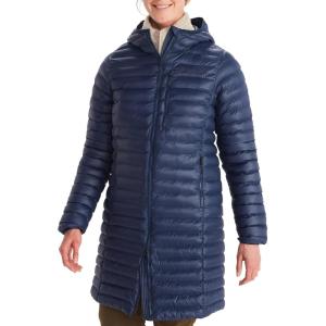 MARMOT Women’s Echo Featherless Long Jacket – Mid-Thigh, Lightweight Down-Alternative Puffer with Hood(Arctic Navy Shiny – Latest Collection)