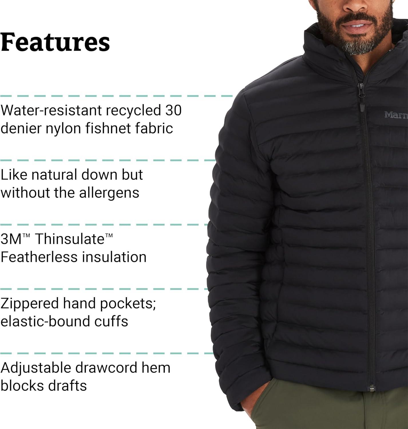 imageMARMOT Mens Echo Featherless Jacket Lightweight Down Alternative Puffer Coat Black Medium