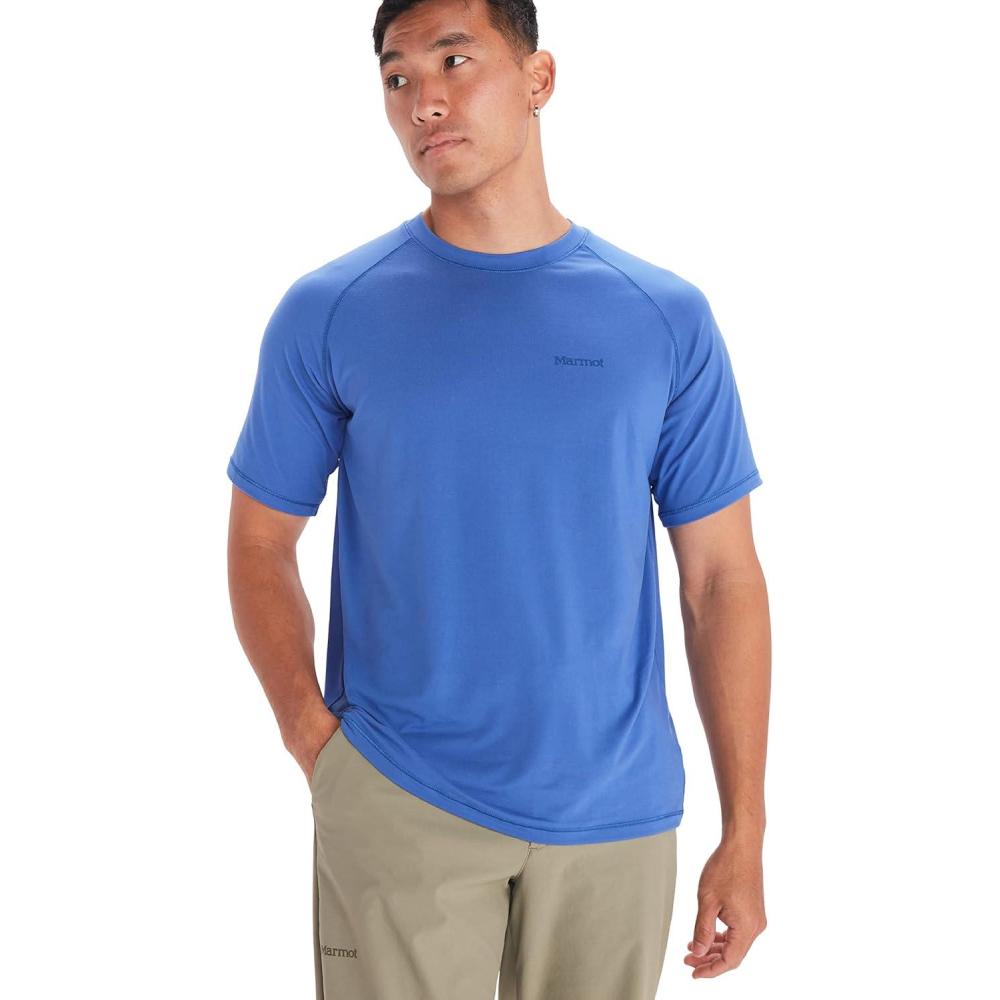 imageMARMOT Mens Windridge MoistureWicking EcoFriendly Breathable UPF Short Sleeve ShirtTrail Blue