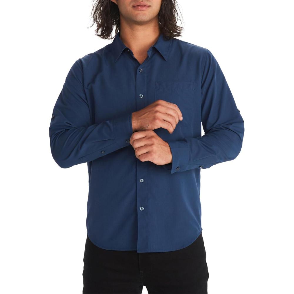 imageMarmot Mens Aerobora Long Sleeve ButtonDown Shirt Lightweight Packable QuickDrying UPF ProtectionArctic Navy