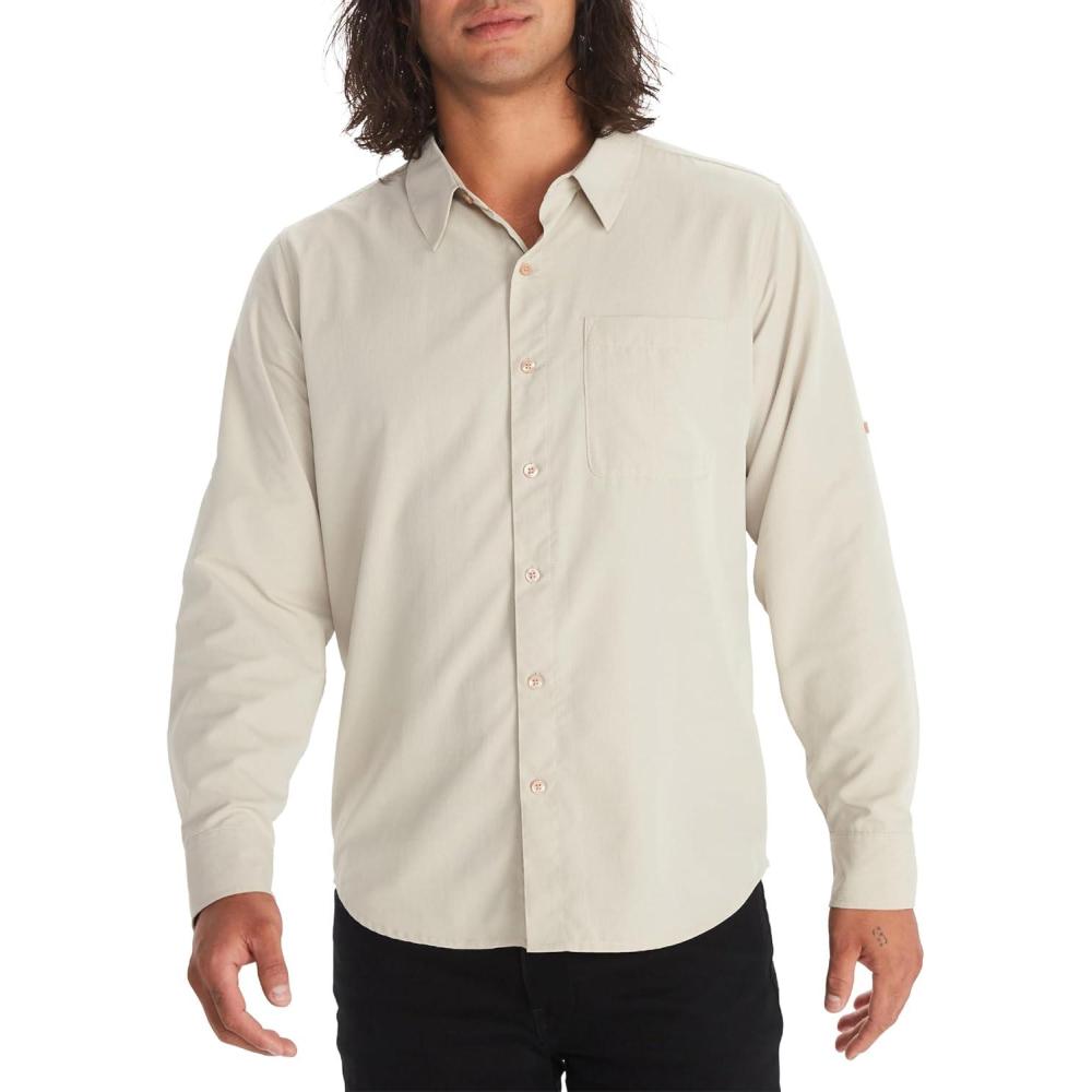 imageMarmot Mens Aerobora Long Sleeve ButtonDown Shirt Lightweight Packable QuickDrying UPF ProtectionSandbar