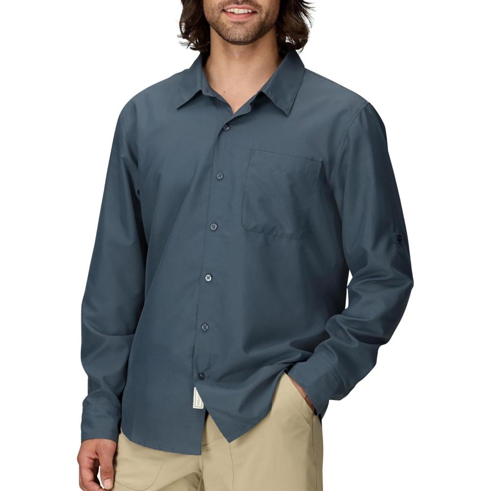 imageMarmot Mens Aerobora Long Sleeve ButtonDown Shirt Lightweight Packable QuickDrying UPF ProtectionThunderhead
