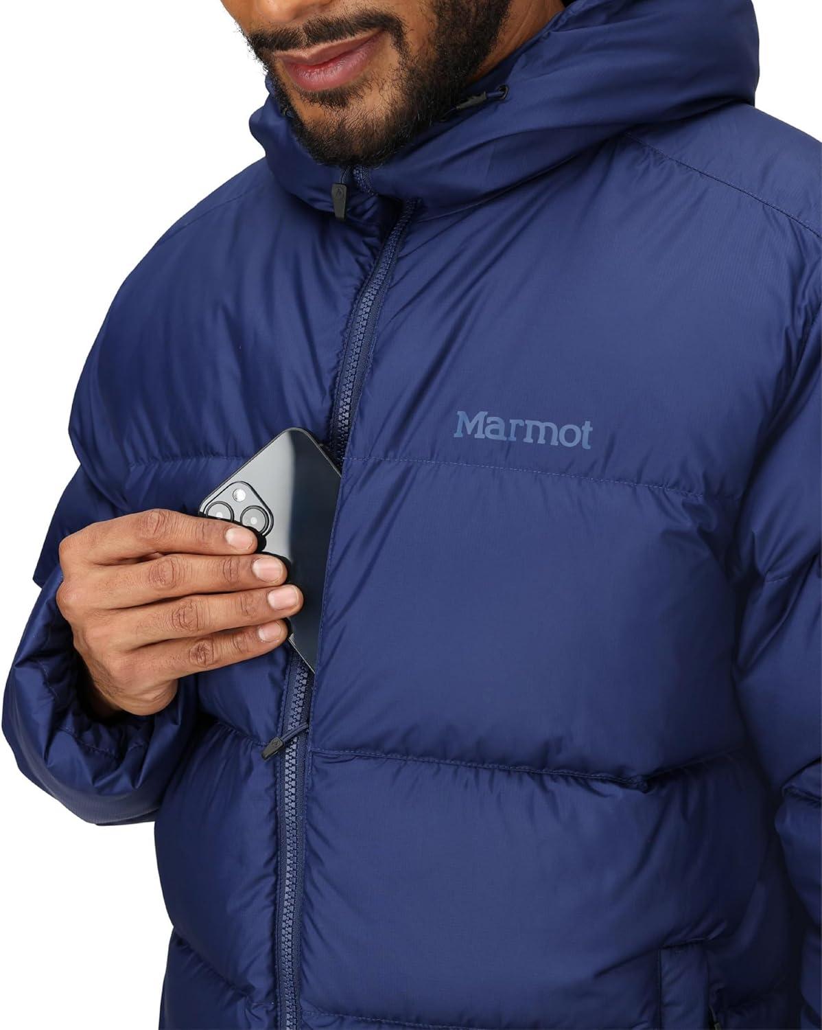 imageMARMOT Mens Guides Down Hoody Down Filled Water Resistant Puffer Jacket with Hood Arctic Navy Large