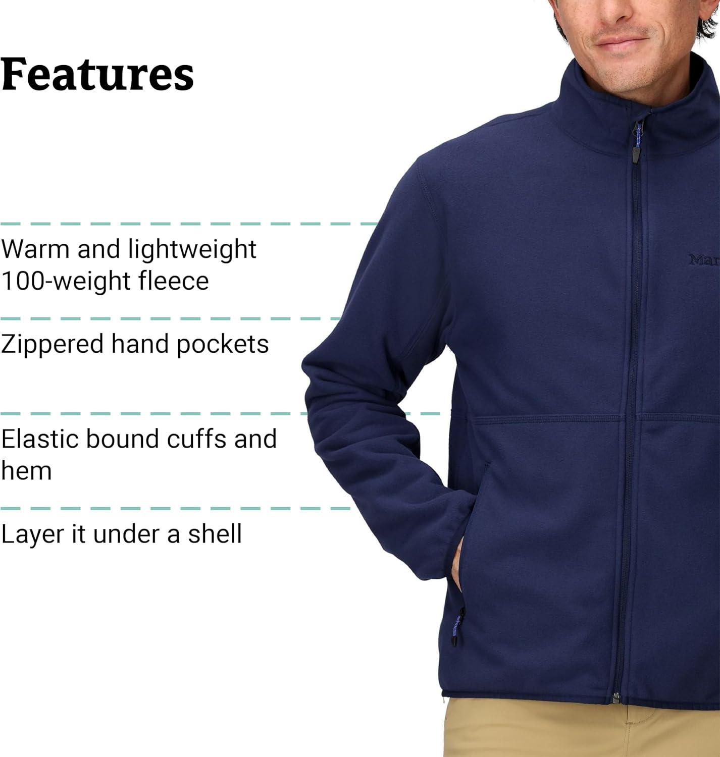 imageMARMOT Mens Rocklin FullZip Jacket Classic Warm Lightweight 100Weight Fleece LayerArctic Navy